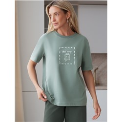 Футболка с принтом свободная эластичная из премиального хлопка