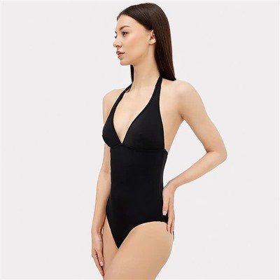 Купальник женский слитный с завязкой на шее, размер 50 (XL), чёрный