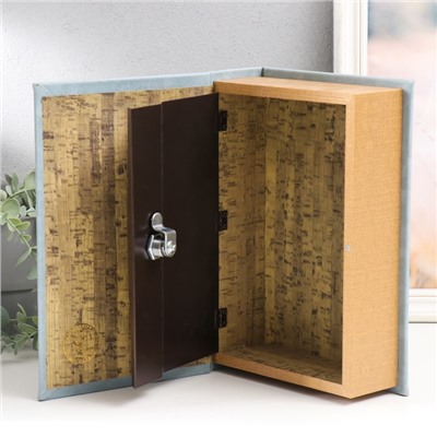 Шкатулка книга - сейф «Растительный узор», дерево и искусственная кожа, с замком, 27×18×7 см