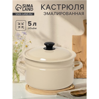 Кастрюля эмалированная, 5 л, d=23.5 см, с крышкой, цилиндрическая, цвет слоновой кости