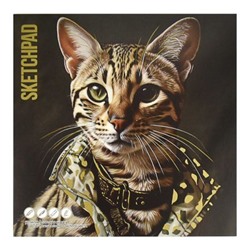 Альбом для зарисовок (скетчпад) 170х170 мм 40л твердая обложка "СТИЛЬНЫЙ КОТ" на склейке, белый офсет 120 г/м2 68264 Феникс