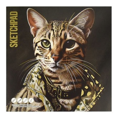 Альбом для зарисовок (скетчпад) 170х170 мм 40л твердая обложка "СТИЛЬНЫЙ КОТ" на склейке, белый офсет 120 г/м2 68264 Феникс