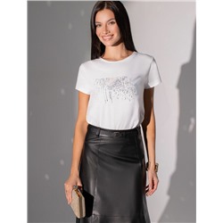 Нарядная футболка с принтом фольгой из премиального хлопка с эластаном