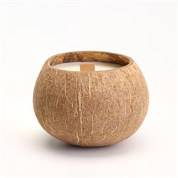 Ароматическая свеча в подсвечнике из кокоса, зелёный чай, соевый воск, 8×10 см, в коробке