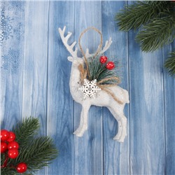 Ёлочная игрушка «Зимнее волшебство. Олень с декором» пластик, 14×8 см, белый