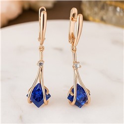 Серьги подвески длинные с синим камнем, покрытие позолота 585 пробы, арт.314.983