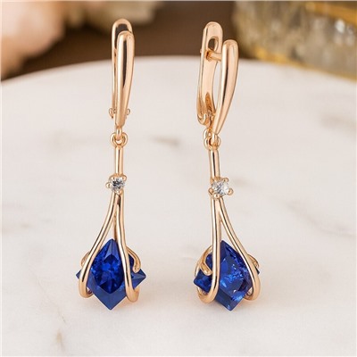 Серьги подвески длинные с синим камнем, покрытие позолота 585 пробы, арт.314.983