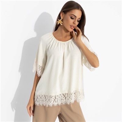 Блуза свободного кроя с кружевом, Путешествие в Прованс (нежная)
