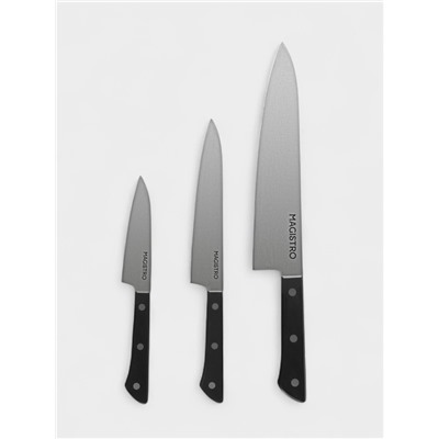 Набор кухонных ножей Magistro Hinshitsu, 3 шт. овощной, универсальный, шеф, нержавеющая сталь, чёрный