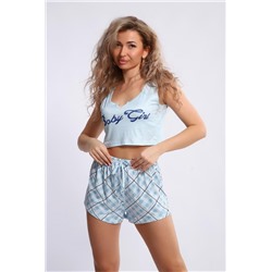 Пижама с шортами и топом домашний комплект 5742 (Бледно-голубой)