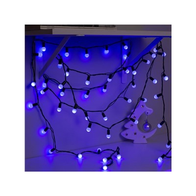 Гирлянда «Нить» 20 м с насадками «Шарики 1.5 см», IP44, тёмная нить, 200 LED, свечение синее, 8 режимов, 220 В