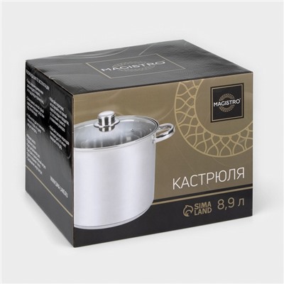 Кастрюля Magistro Grande, 8.9 л, металлическая крышка, капсульное дно, индукция, нержавеющая сталь