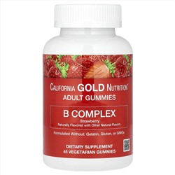 California Gold Nutrition, Жевательные таблетки с комплексом витаминов группы B, без желатина и глютена, натуральный клубничный вкус, 45 жевательных таблеток