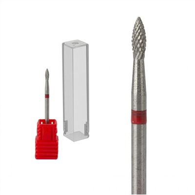 Nail Art Фреза твердосплавная пламя тонкая, красный 13278