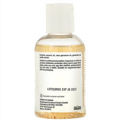 Natural Factors, WomenSense, кокосовое масло с эфирным маслом розовой герани и ванили, 4 унции (115 мл)