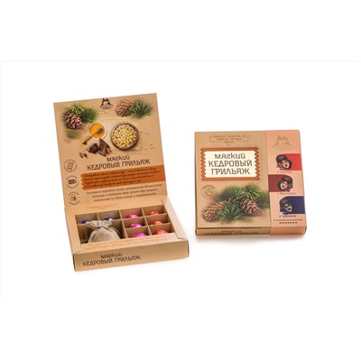Мягкий кедровый грильяж Ассорти (черника/брусника/ клюква) с чаем / коробка /120г/ Территория Тайги