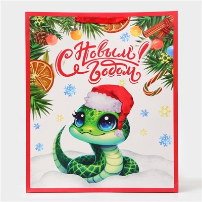 Пакет ламинированный новогодний подарочный вертикальный «Змейка», XL 40×49×19 см