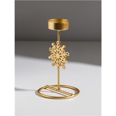 Подсвечник на 1 свечу «Снежинка», металл под золото, d=4.5 см, 8.5×8.5×16 см
