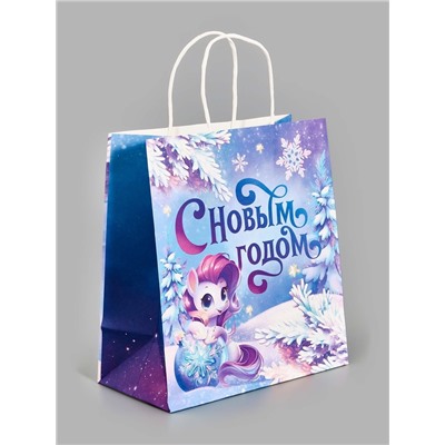 Пакет подарочный новогодний «Лошадь 2026», белый крафт, 22×25×12 см