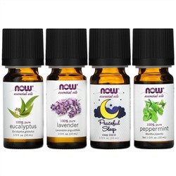Now Foods, Let There Be Peace & Quiet, набор расслабляющих эфирных масел, 4 флакона, 10 мл (1/3 жидк. унции) каждая