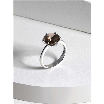 Кольцо из серебра с натуральным раухтопазом родированное 925 пробы к-0103-08-06