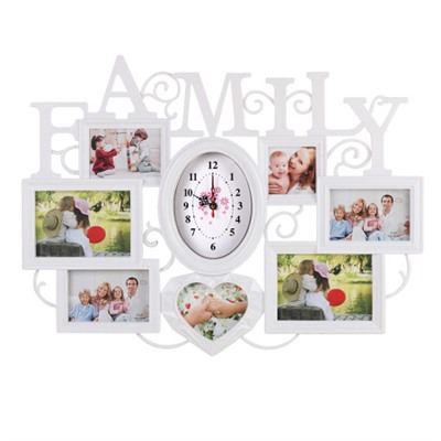 Фоторамка коллаж с часами Семья 70x52 см / Z009 /уп 12/ 8 фото