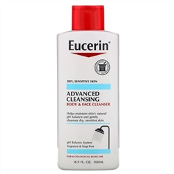 Eucerin, Advanced Cleansing, Body and Face Cleanser, Fragrance Free, 16.9 fl oz (500 ml)