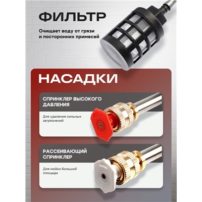 Мойка высокого давления аккумуляторная ТУНДРА, Li-ion 20 В, 2 Ач, 28 бар, шланг 3 м