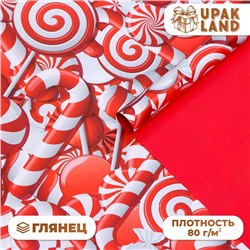 Бумага упаковочная глянцевая, двусторонняя «Лабиринт», красный, 50×70 см