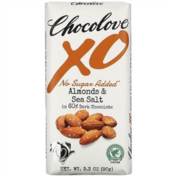 Chocolove, XO, миндаль и морская соль в темном шоколаде 60%, 90 г (3,2 унции)