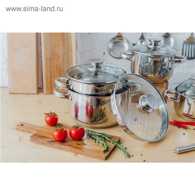 Кастрюля Magistro Klimena, 4.6 л, AISI - 201, крышка-дуршлаг, носик для слива, капсульное дно, индукция, нержавеющая сталь