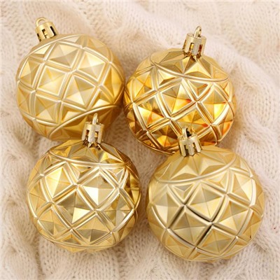 Ёлочные игрушки «Мидас - грани», шары новогодние, d=6 см, набор 6 шт., золото
