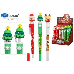 Ручка шариковая-гироскоп 0,5мм SC-748 "НОВОГОДНИЕ" детская синяя, вращ. прорез. након. Basir