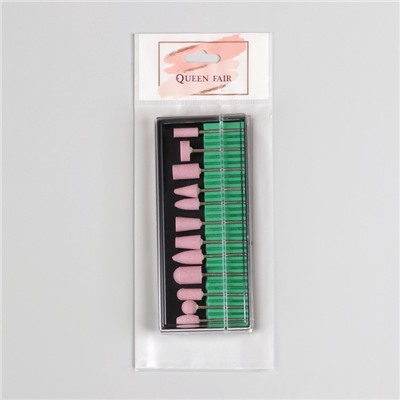 Фрезы корундовые для маникюра в пластиковом органайзере, 12 шт.