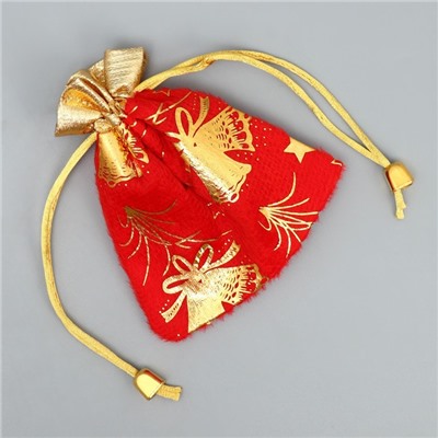 Мешочек подарочный плюш «Новогодние салюты», колокольчики, тиснение, 10×12 см ± 1.5 см