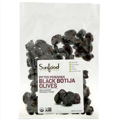 Sunfood, Botija, черные перуанские оливки без косточек, 227 г (8 унций)