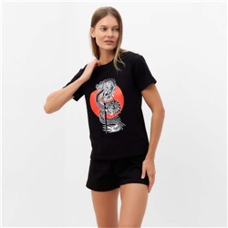 Пижама женская (футболка, шорты) Tusi, размер 48, цвет чёрный дракон