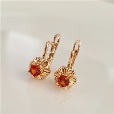 Серьги цветы ювелирная бижутерия коллекция "Дубай", покрытие позолота,  вставка: фианит, цвет: оранжево-красный, арт.217.438