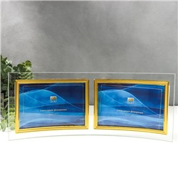 Стеклянная фоторамка на 2 фото 10×15 см «Горизонталь», с золотом