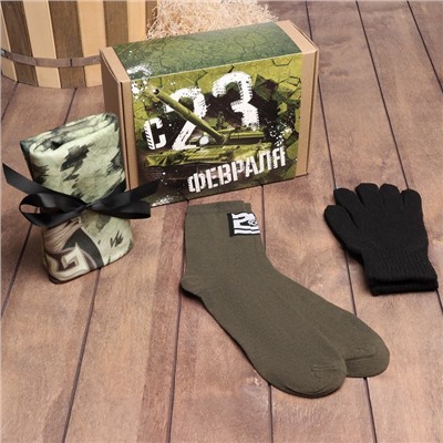 Набор подарочный «Этель. 23 февраля», плед флисовый, носки, перчатки