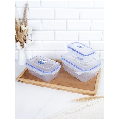 Набор пластиковых контейнеров Люкс прямоугольный 3 штуки 800/1600/3100 мл / CP3034B /уп 24/ ДОП СКИДКА НА КОРОБ 3%