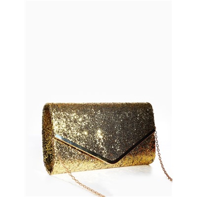 Клатч вечерний, на магните, с длинной цепочкой, блестящий, цвет золотой
