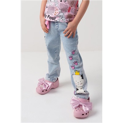 Брюки текстильные джинсовые для девочек PLAYTODAY, 1240255