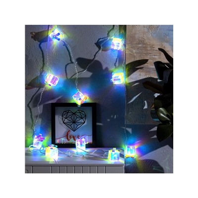 Гирлянда «Нить» 2.5 м с насадками «Подарки», IP20, прозрачная нить, 10 LED, свечение белое, 220 В