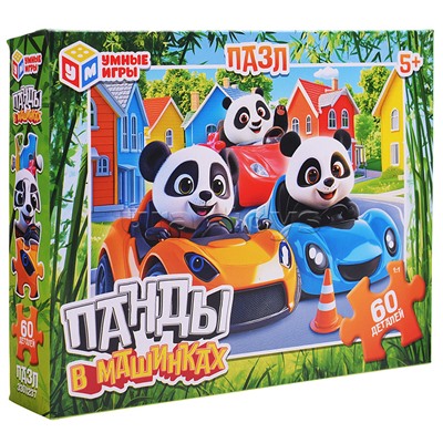 Пазлы 60 "Панды в машинках"