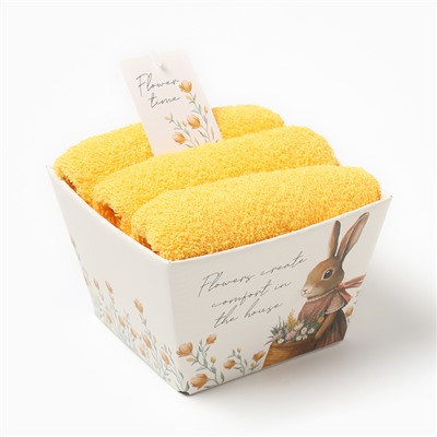 Набор полотенец Этель «Кролик с цветами» 35×50 см - 3 шт., 100% хлопок, махра 340 г/м²