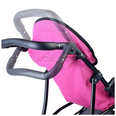 Коляска для кукол, 3-колесная, металлическая, прогулочная, с тентом, с корзиной, цвет ярко-розовый, в пакете