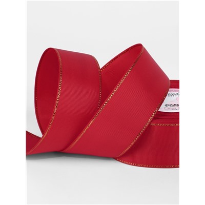 Лента репсовая, с золотым люрексом, 40 мм, 23±1 м, красная №026