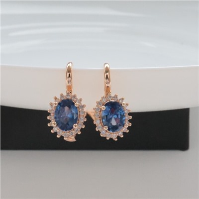 Серьги круглые ювелирная бижутерия коллекция "Дубай" покрытие: позолота, вставка: фианиты, цвет: синий, арт.314.386