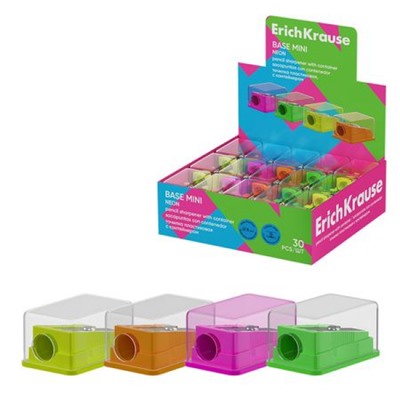 Точилка пластиковая с контейнером Base Mini, Neon ассорти 60077 ErichKrause